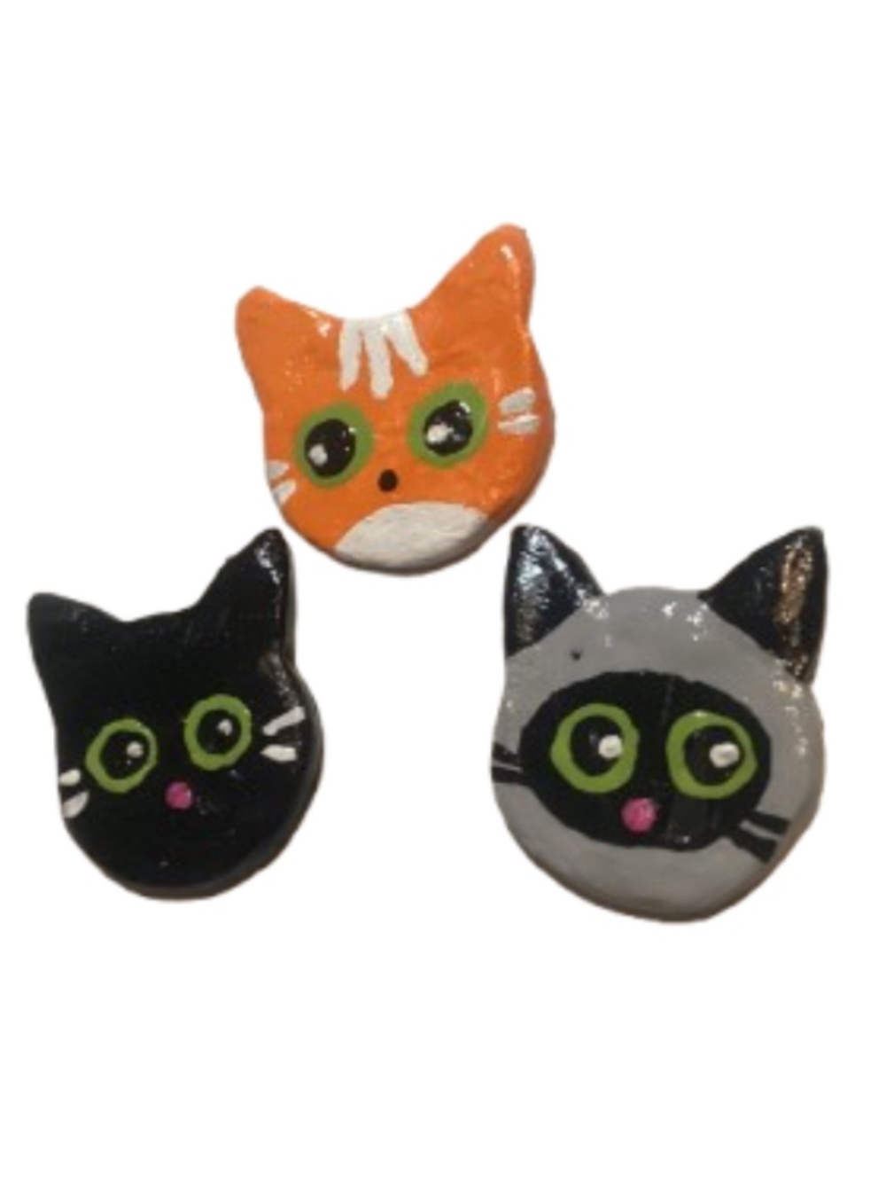 Ceramic Cat Face Magnets - Black Cat, Tabby, Ginger